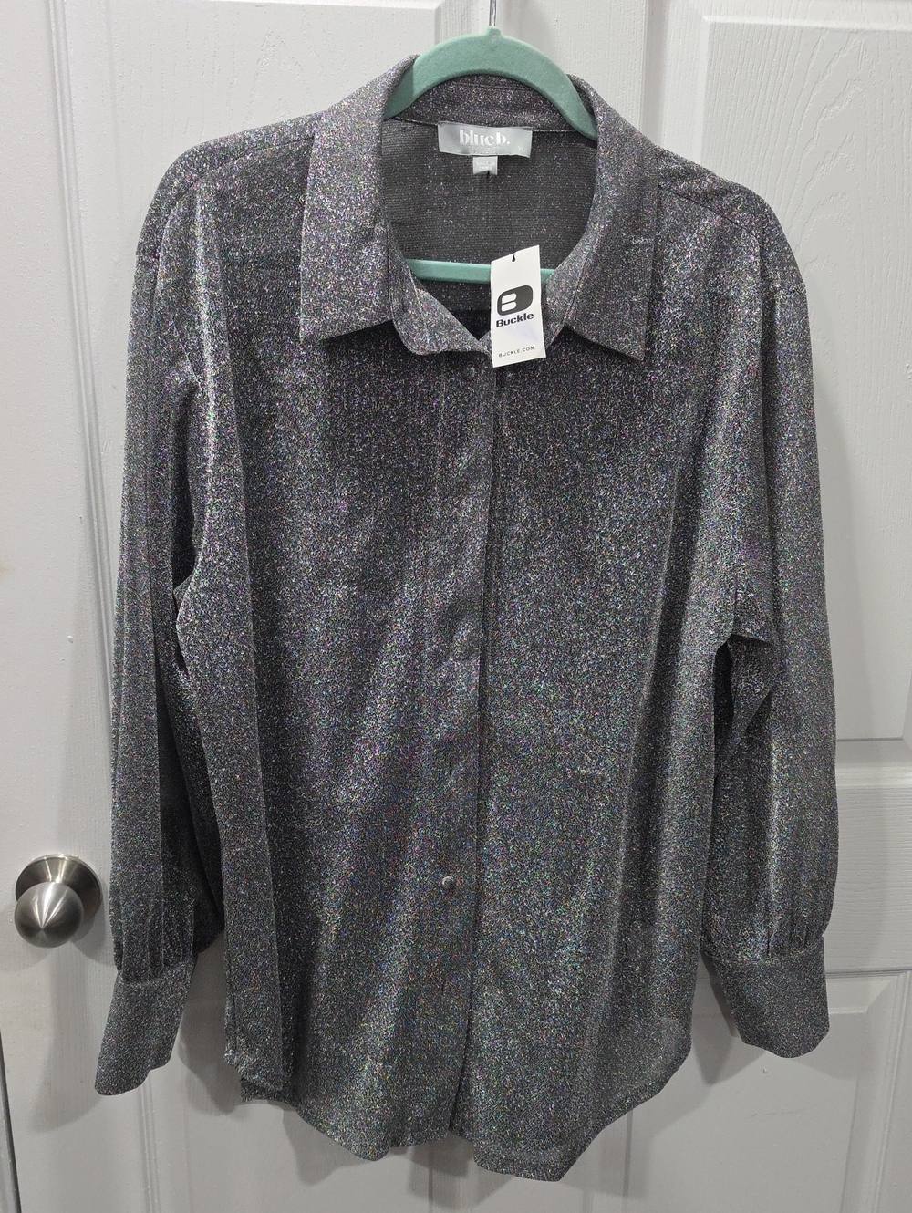 Metallic Sheen Button-Up Shirt - Charcoal Silver